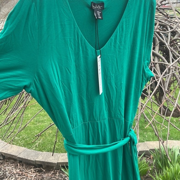 Nicole Miller v neck 3/4 sleeve belted maxi spring dress grass green size XL NWT - Picture 6 of 17